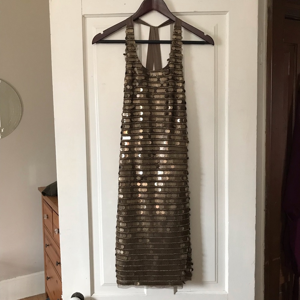EUC BCBGMaxAzria Bronze Backless Sequin Dress - S - Picture 2 of 4